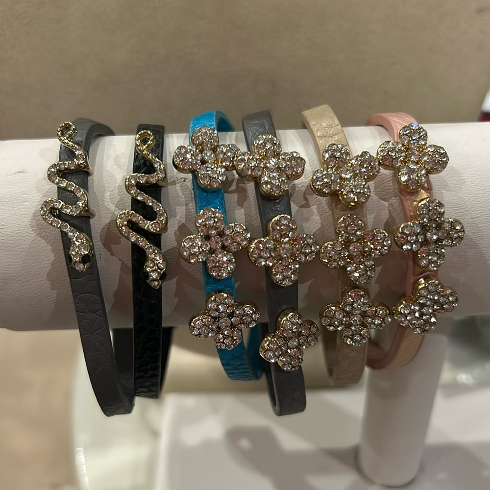 Triple Pavé Flower Or Pavé Snake Leather Bracelet-Boutique-NWT